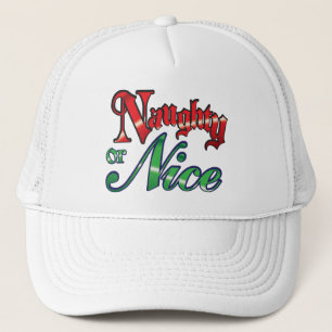 Retro Kerstmis, Stout of Braaf Rode Groene Letters Trucker Pet
