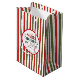 Retro Kerstmis Streeppatroon Aangepaste Kerstmis Medium Cadeauzakje