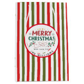 Retro Kerstmis Streeppatroon Aangepaste Kerstmis Medium Cadeauzakje (Voorkant)