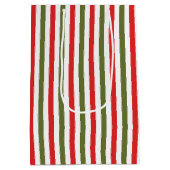 Retro Kerstmis Streeppatroon Aangepaste Kerstmis Medium Cadeauzakje (Achterkant)