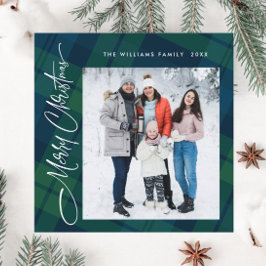 Retro Kerstmis Tartan Plaid 2 Foto Groet Feestdagenkaart