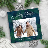 Retro Kerstmis Tartan Plaid 2 Foto Groet Feestdagenkaart