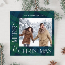 Retro Kerstmis Tartan Plaid 2 Foto Groet Feestdagenkaart