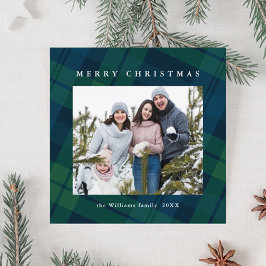 Retro Kerstmis Tartan Plaid 2 Foto Groet Feestdagenkaart