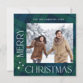 Retro Kerstmis Tartan Plaid 2 Foto Groet Feestdagenkaart (Voorkant)