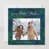 Retro Kerstmis Tartan Plaid 2 Foto Groet Feestdagenkaart (Voorkant)