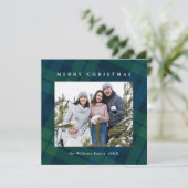 Retro Kerstmis Tartan Plaid 2 Foto Groet Feestdagenkaart (Staand voorkant)