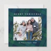 Retro Kerstmis Tartan Plaid 2 Foto Groet Feestdagenkaart (Voorkant)