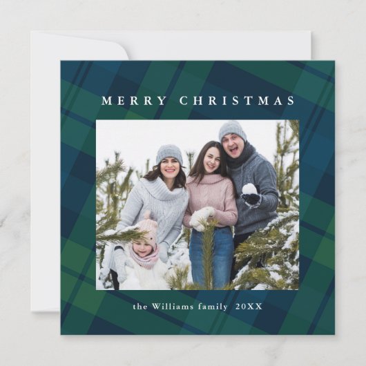 Retro Kerstmis Tartan Plaid 2 Foto Groet Feestdagenkaart (Voorkant)