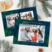 Retro Kerstmis Tartan Plaid 3 Foto Groet Feestdagenkaart