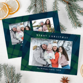 Retro Kerstmis Tartan Plaid 3 Foto Groet Feestdagenkaart