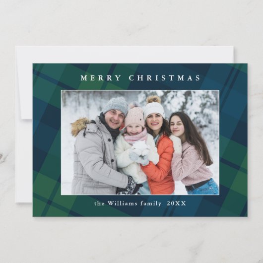 Retro Kerstmis Tartan Plaid 3 Foto Groet Feestdagenkaart (Voorkant)