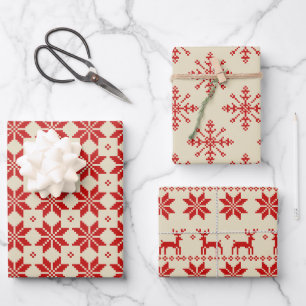 Retro Kerstmis Trui met Steekwerk Vintage Inpakpapier Vel