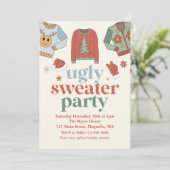 Retro Kerstmis Ugly Sweater Party Invitation Kaart (Staand voorkant)