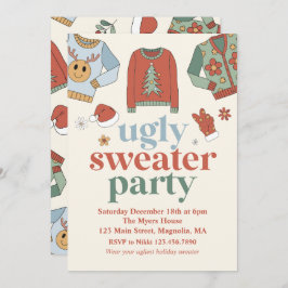 Retro Kerstmis Ugly Sweater Party Invitation Kaart