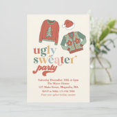 Retro Kerstmis Ugly Sweater Party Invitation Kaart (Staand voorkant)