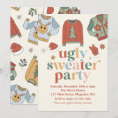 Retro Kerstmis Ugly Sweater Party Invitation Kaart (Voorkant / Achterkant)