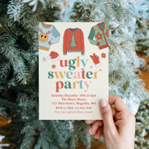 Retro Kerstmis Ugly Sweater Party Invitation