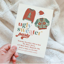 Retro Kerstmis Ugly Sweater Party Invitation