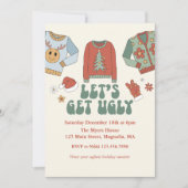 Retro Kerstmis Ugly Sweater Party Invitation Kaart (Voorkant)
