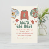 Retro Kerstmis Ugly Sweater Party Invitation Kaart (Staand voorkant)