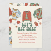 Retro Kerstmis Ugly Sweater Party Invitation Kaart (Voorkant / Achterkant)