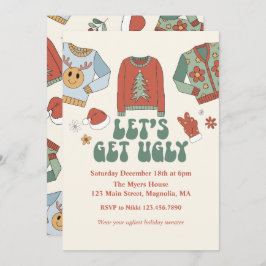 Retro Kerstmis Ugly Sweater Party Invitation Kaart