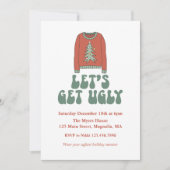 Retro Kerstmis Ugly Sweater Party Invitation Kaart (Voorkant)