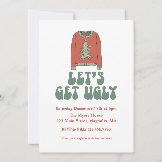 Retro Kerstmis Ugly Sweater Party Invitation Kaart (Voorkant)