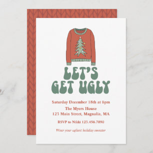 Retro Kerstmis Ugly Sweater Party Invitation Kaart