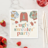 Retro Kerstmis Ugly Sweater Party Invitation Servet (Insitu)