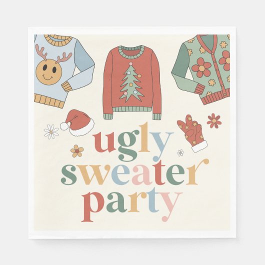 Retro Kerstmis Ugly Sweater Party Invitation Servet (Voorkant)