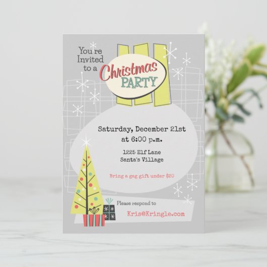 Retro Kerstmis uitnodiging-1958 Kaart (Staand voorkant)