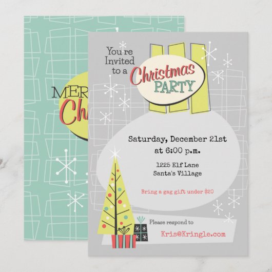 Retro Kerstmis uitnodiging-1958 Kaart (Voorkant / Achterkant)