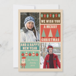 Retro Kerstmis, Vakantie Fotokaart Feestdagenkaart