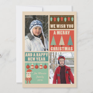 Retro Kerstmis, Vakantie Fotokaart Feestdagenkaart