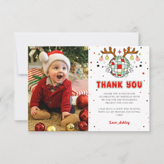 Retro Kerstmis Verjaardag Foto Dank u Kaart (Voorkant)