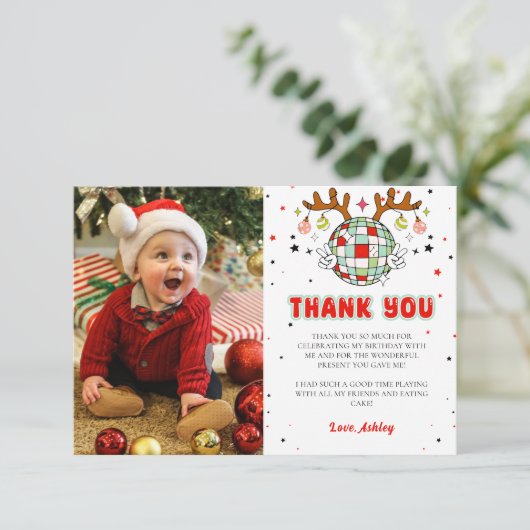 Retro Kerstmis Verjaardag Foto Dank u Kaart (Staand voorkant)