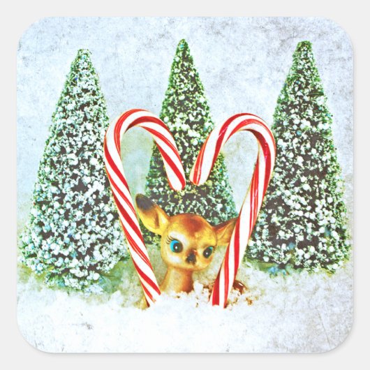 Retro kerstmis vierkante sticker (Voorkant)