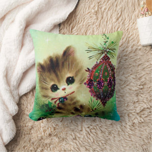 Retro Kerstmis vintage kat huis decoratie kussen