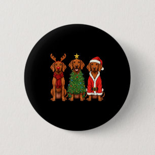 Retro Kerstmis Vizsla Kerstman Rendier Hond Liefhe Ronde Button 5,7 Cm
