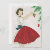 Retro Kerstmis Vrouw in het Rood Feestdagenkaart (Voorkant)