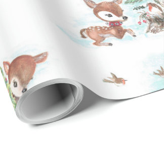 Retro Kerstmis Waterverf Bosdieren Wrap Cadeaupapier