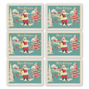 Retro Kerstmis Wonderland Kerstkaart Sticker