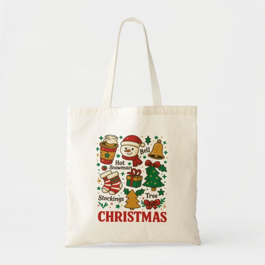Retro Kerstmis Xmas Doodles Tote Bag (Voorkant)