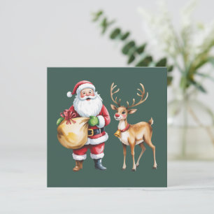 Retro Kerstmis Xmas Rendier Vintage Vakantie Feestdagenkaart