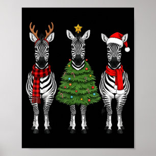 Retro Kerstmis Zebra Kerstman Rendier Safari Dier Poster