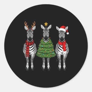 Retro Kerstmis Zebra Kerstman Rendier Safari Dier Ronde Sticker