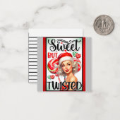 Retro Kerstmis Zoet en Verdraaid Pin-up Meisje Notitiekaartje (Voorkant / Achterkant in situ)