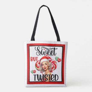 Retro Kerstmis Zoet en Verdraaid Pin-up Meisje Tote Bag